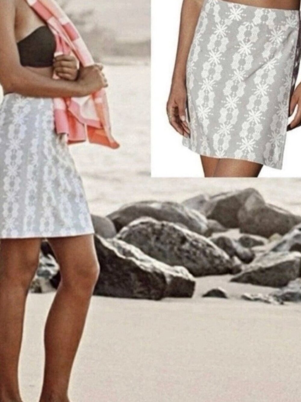 Rip Skirt Hawaii Boho Lei Gray Floral A-Line Mini Skirt Sz M Hook And Loop